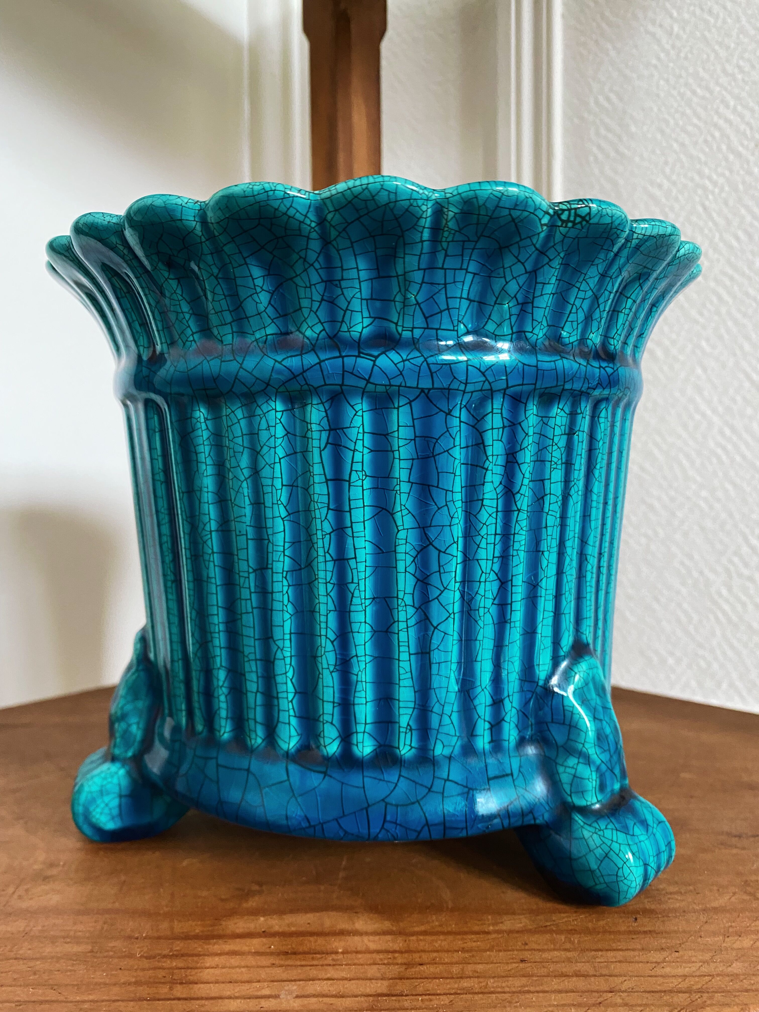 Turquoise ceramic pot cover