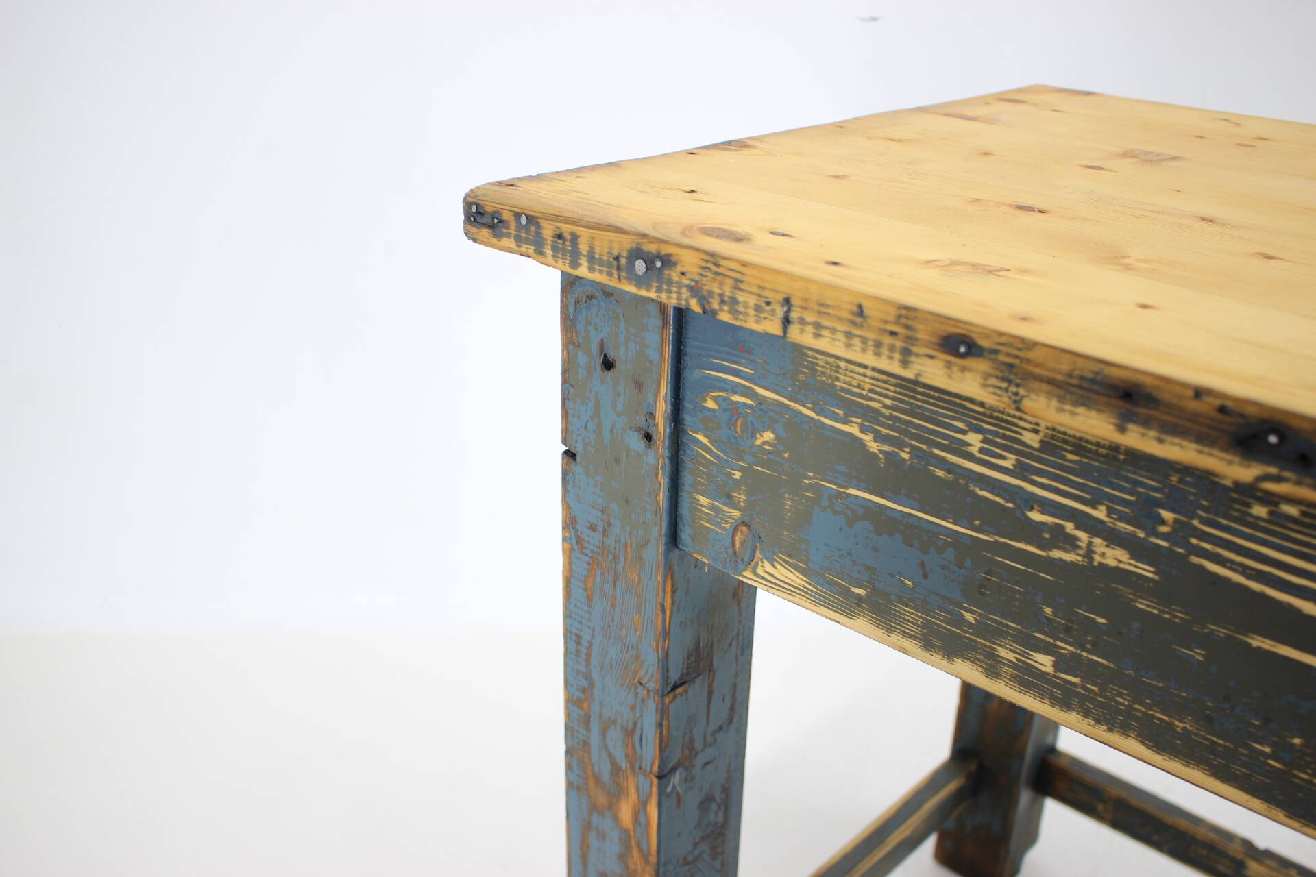 1950s Patinated Pine Tree Wooden Table, Czechoslovakia