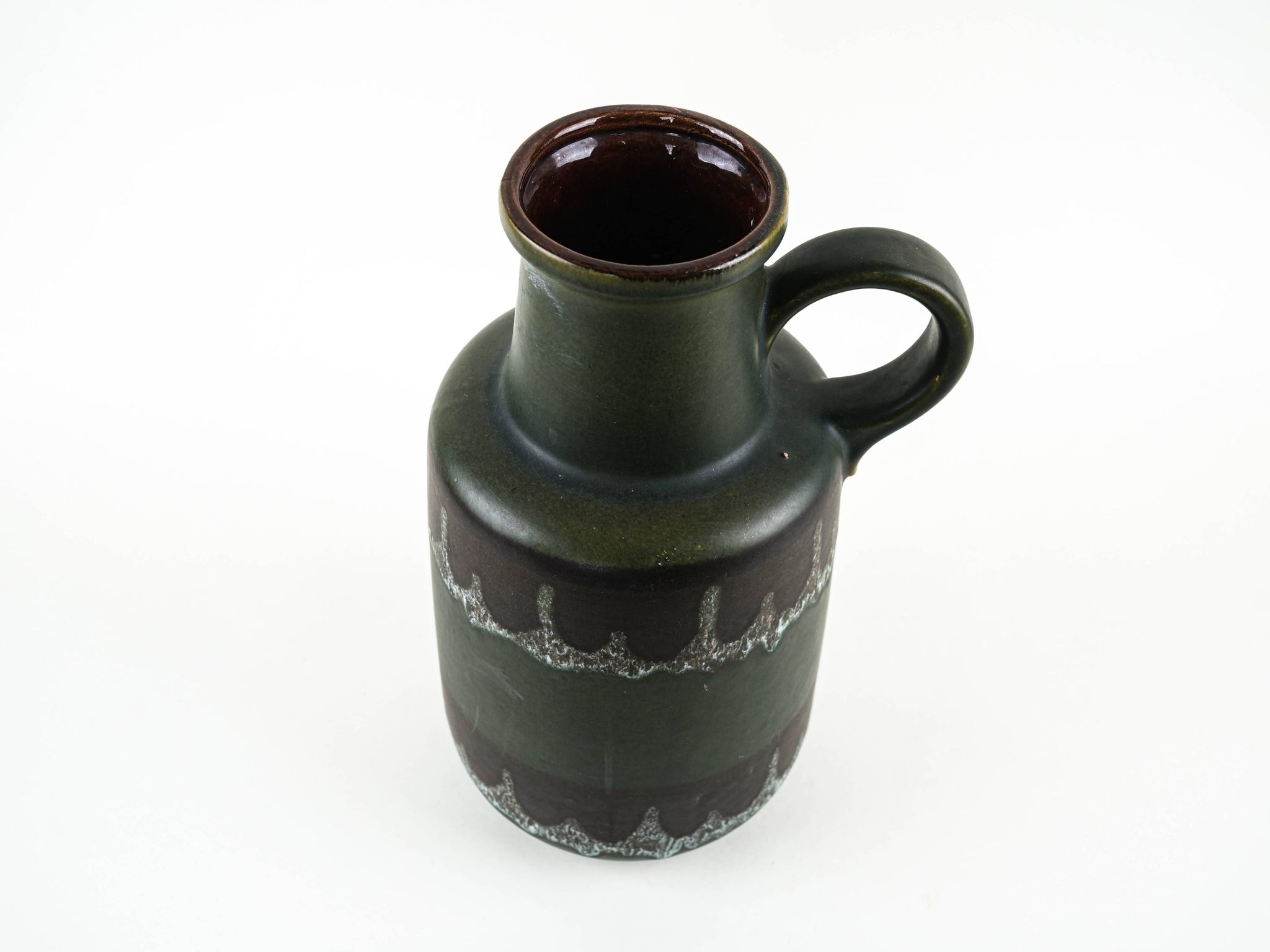 Vase en céramique fat lava avec poignée, glaçure verte, Allemagne de l'Ouest, années 1970