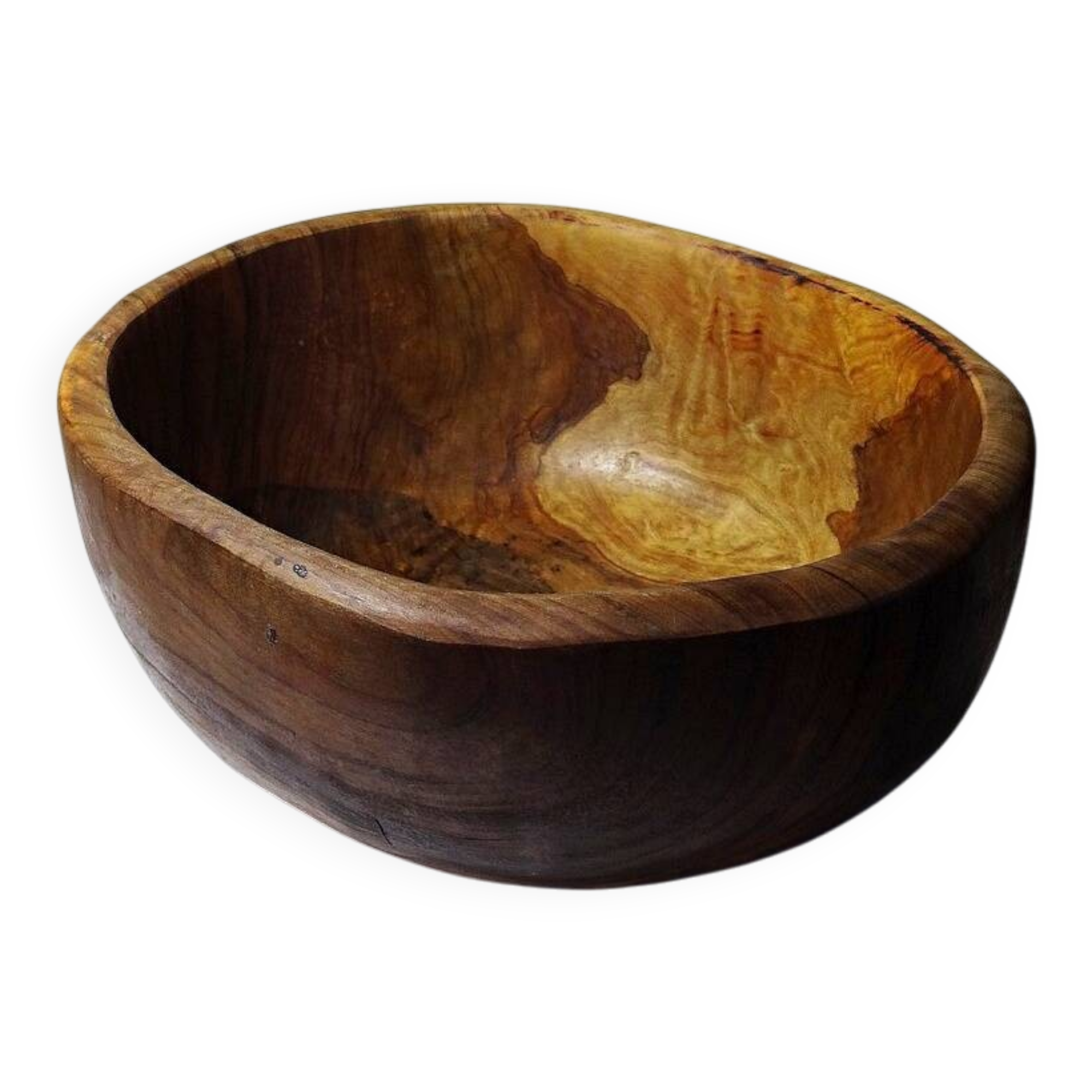Large turned monoxyle olive wood bowl, 1950s-1970s.