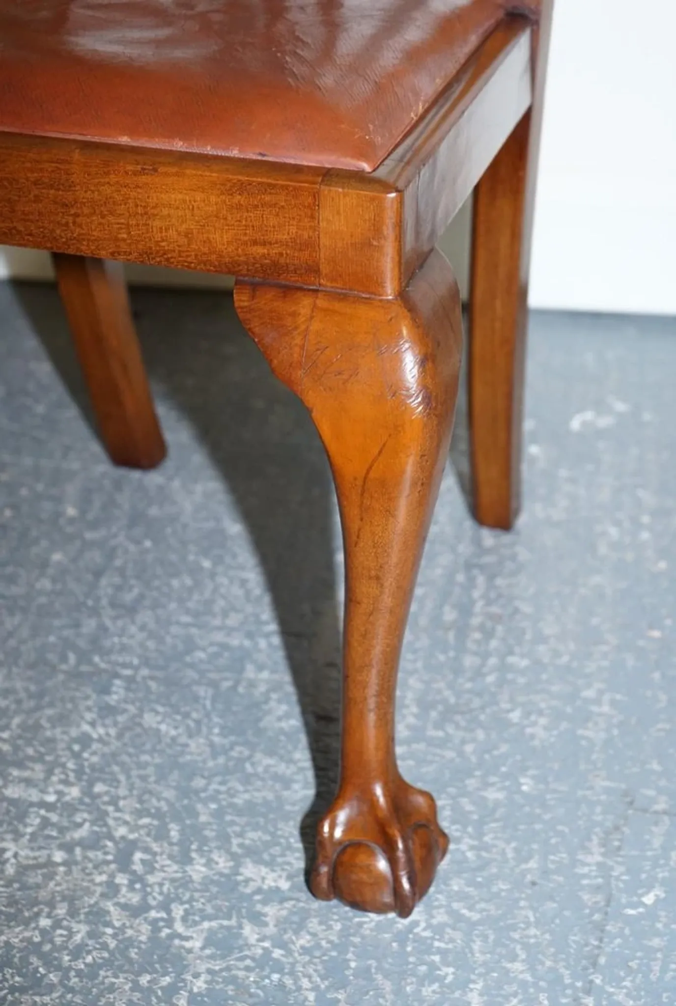 Chippendale Style Dining Chairs with Leather Seats, Set of 5