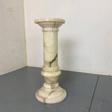 Vintage Spanish Alabaster Pedestal Column with Original Vase, 1970s, Set of 2