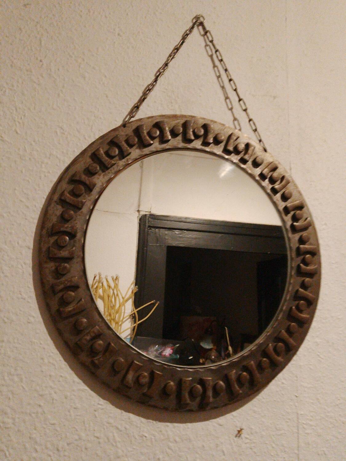 Beautiful brutalist round iron mirror in the RYCKAERT style ATELIER MAROLLES JEAN TOU