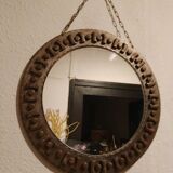 Beautiful brutalist round iron mirror in the RYCKAERT style ATELIER MAROLLES JEAN TOU