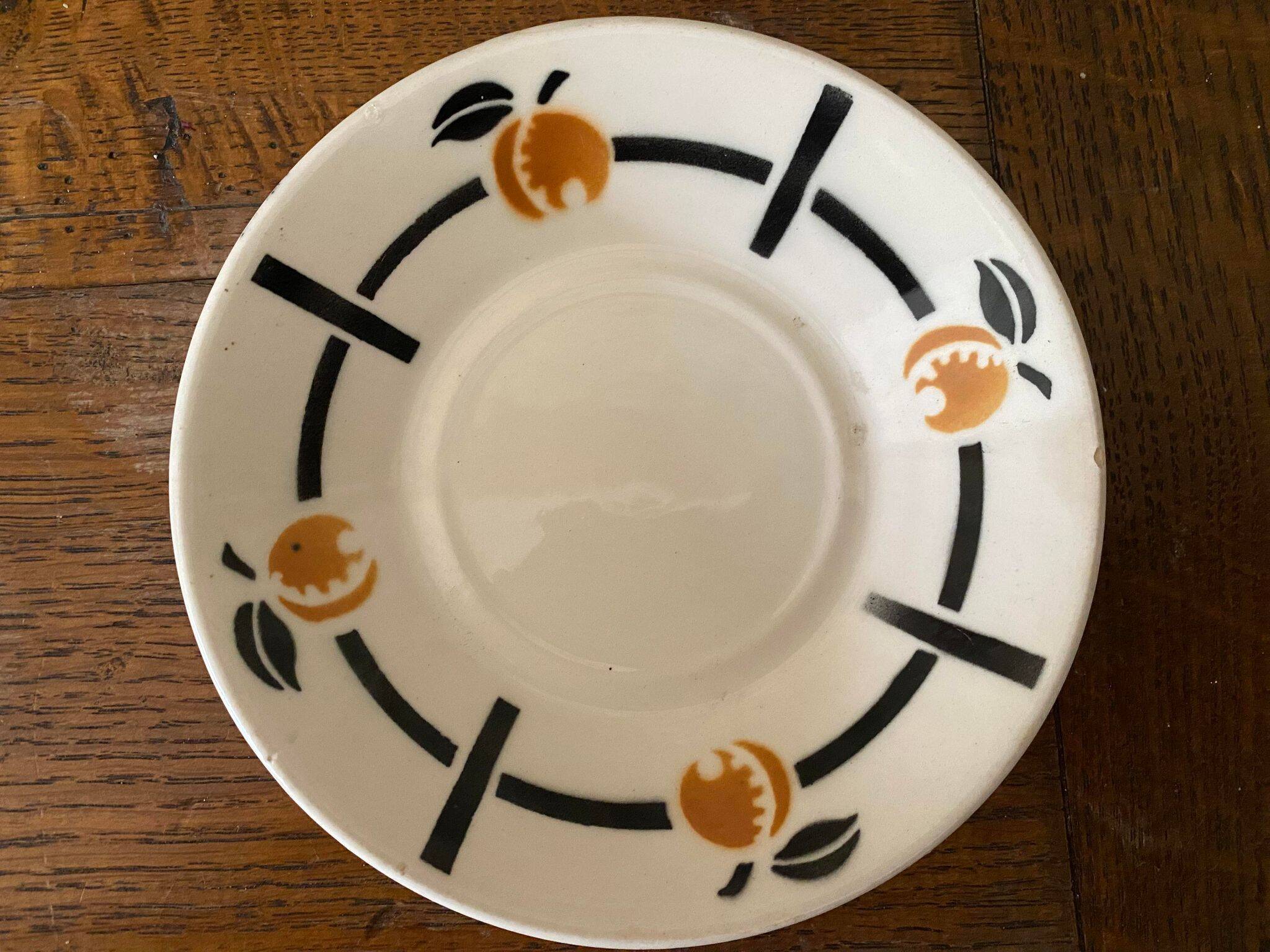 Cup and saucer in Iron Earth Badonviller apricot décor