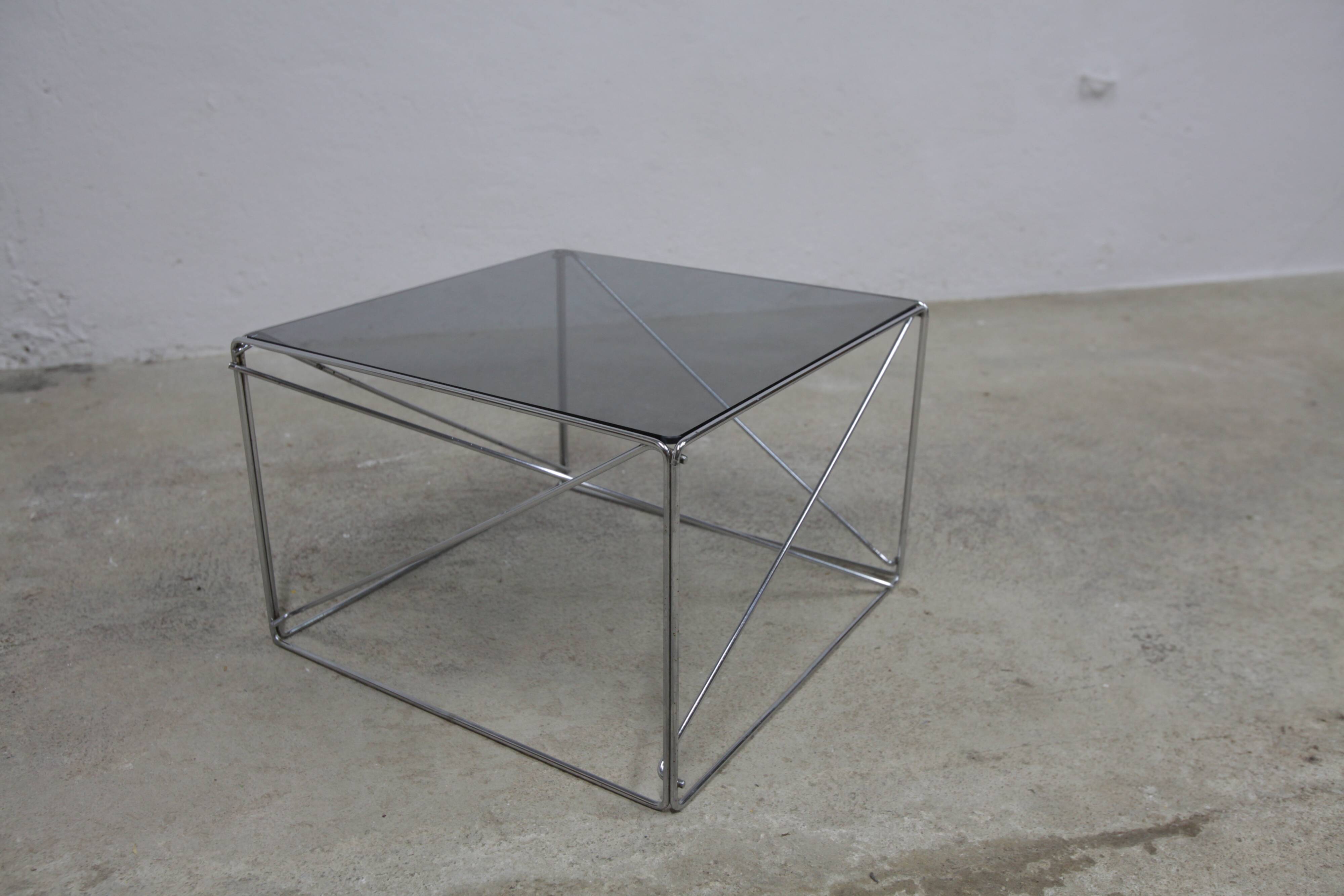 Coffee table by max Sauze Isocèle collection 1970 new smoked glass top