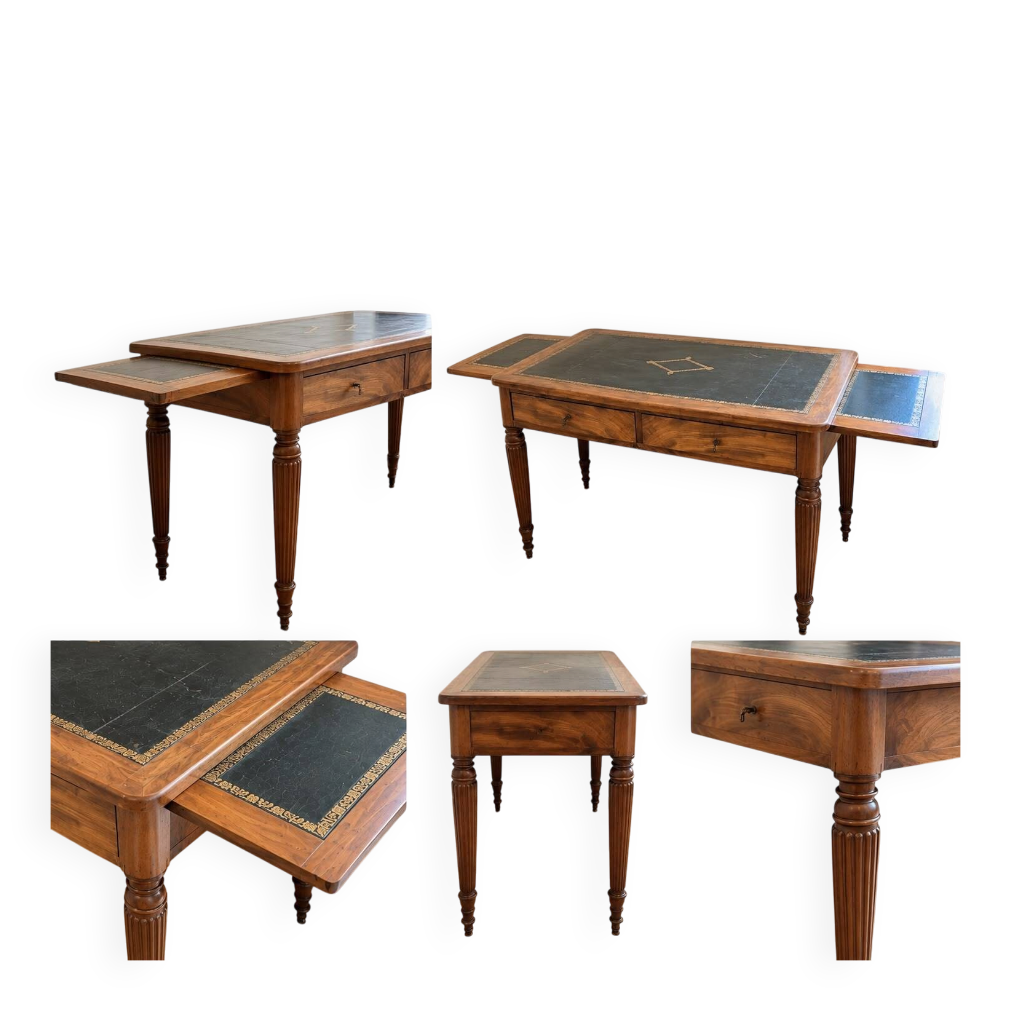Very elegant antique desk in the Louis XVI style, probably made of walnut.