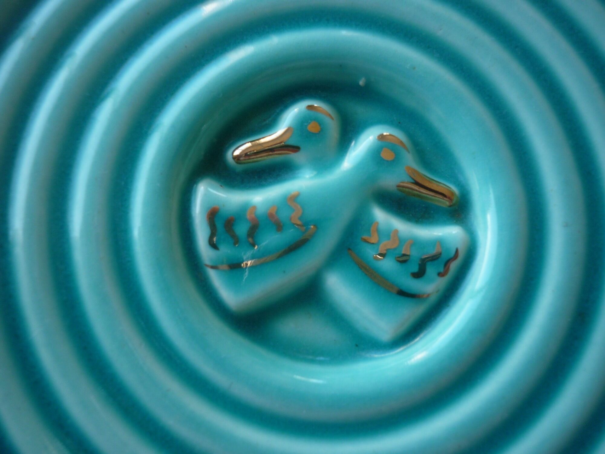 Paire de 2 sous verres/bouteilles en céramique turquoise et or