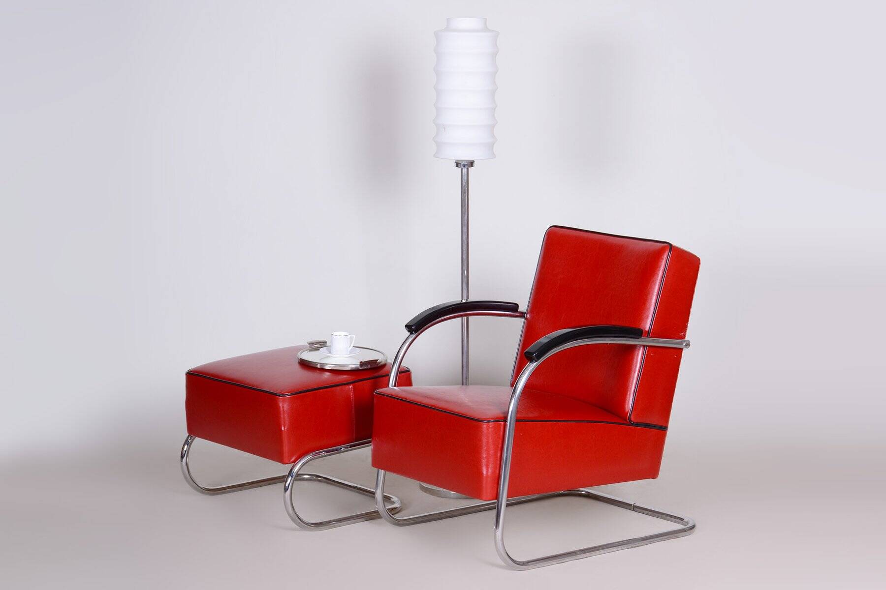 Set of Bauhaus Armchair with Foot Stool attributed to Mucke Melder, 1930s