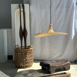Small suspension, rattan luminaire in hat shape D:60cm