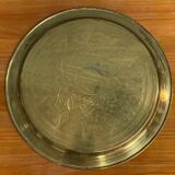 Oriental tea tray in copper or brass richly decorated 20th century