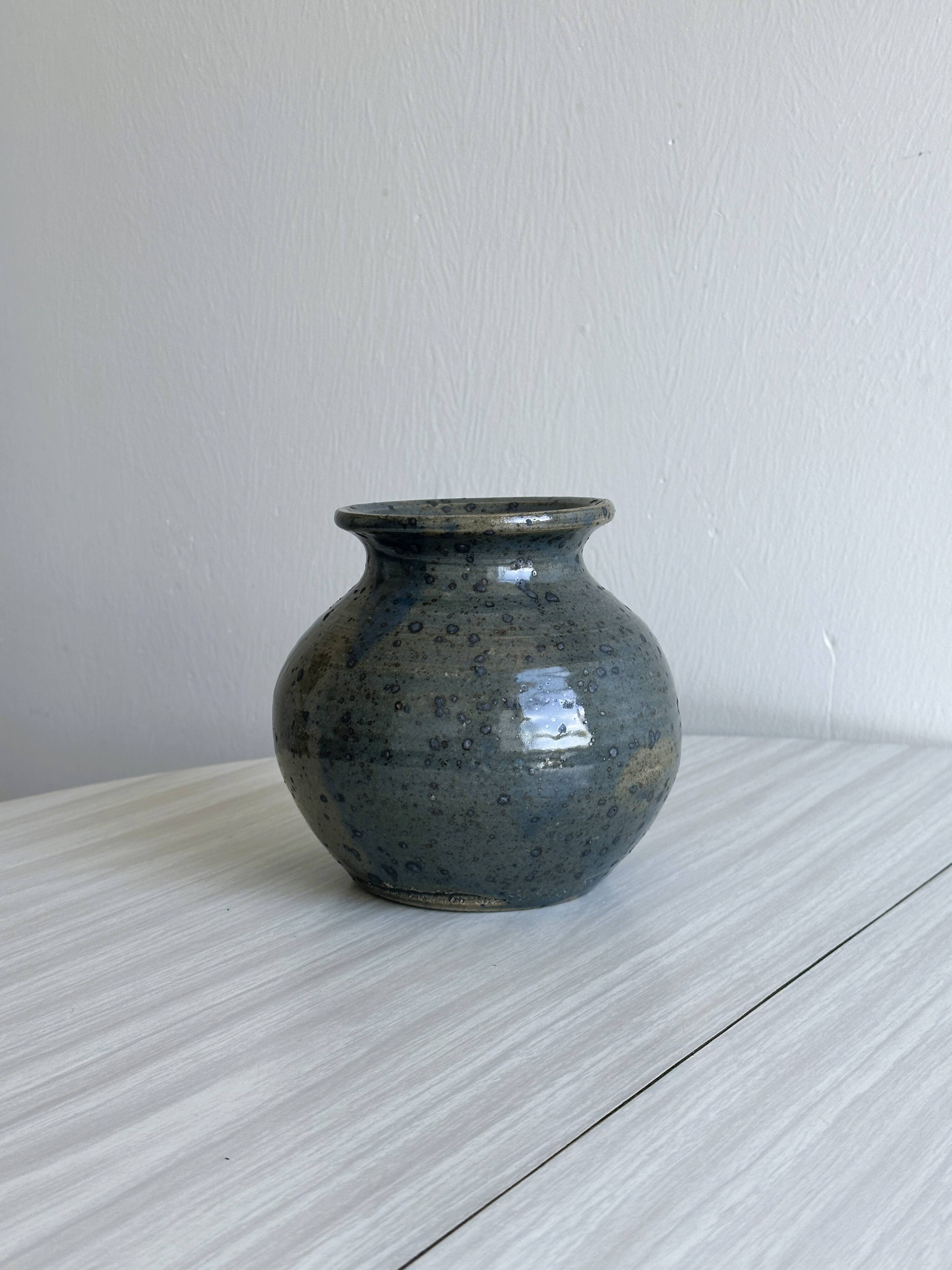 2 stoneware ceramics, vintage glazed stoneware vase