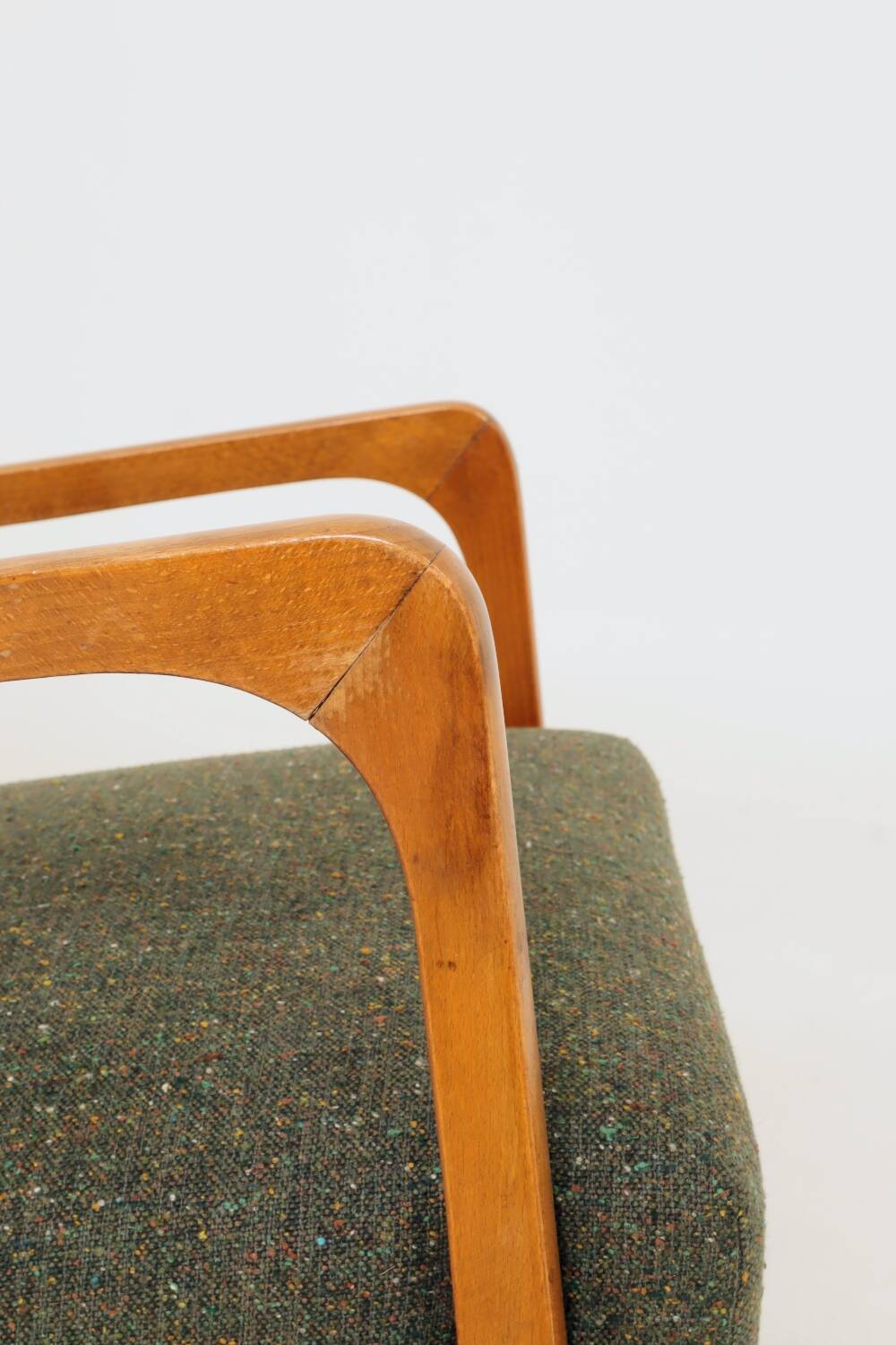 Vintage Pair Armchair Avocado Green Tweed Upholstery, 1960, Poland