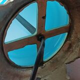 Pied de lampe opalin bleu et bronze