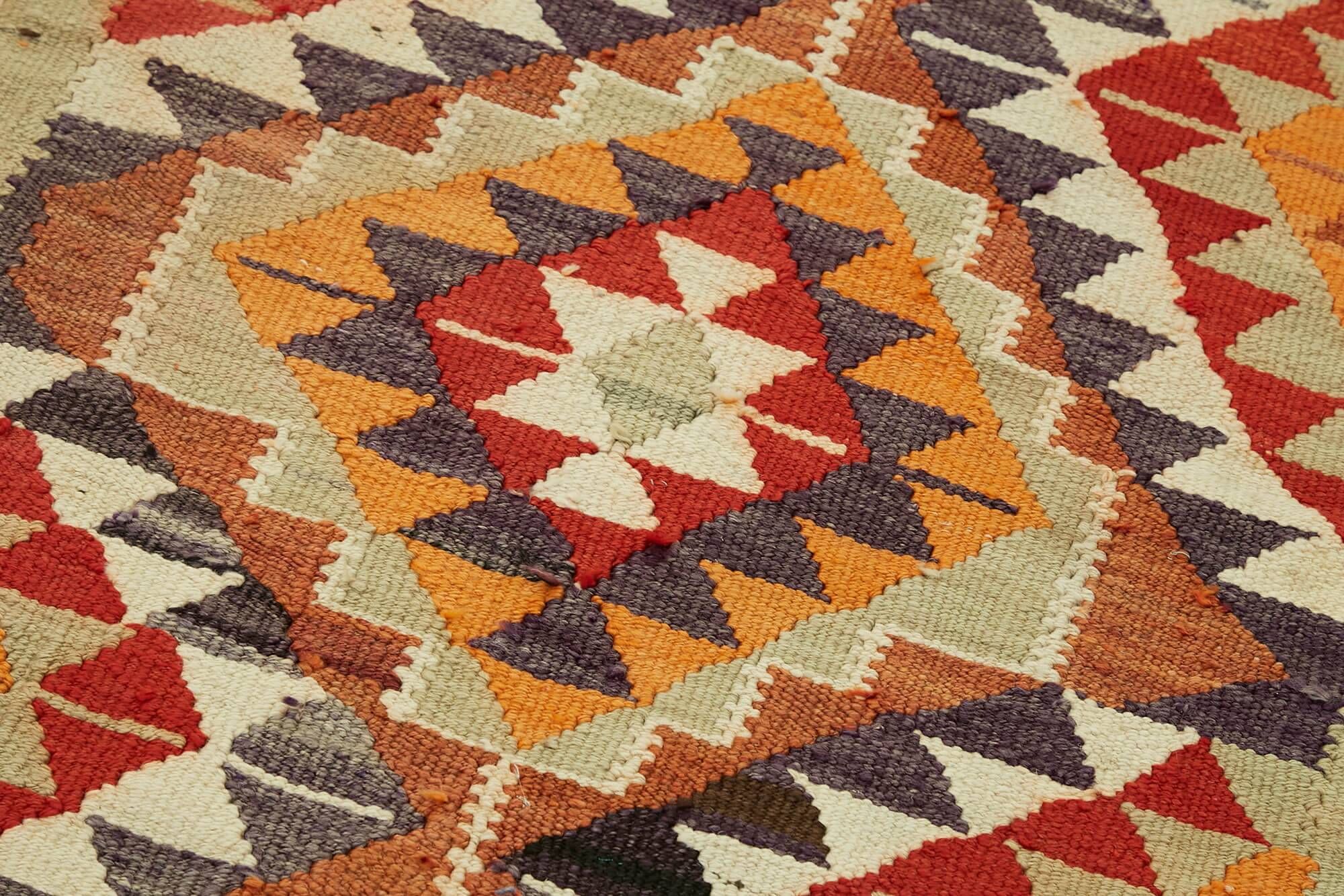 Turkish Handwoven Vintage Herki Kilim 98 cm x 320 cm
