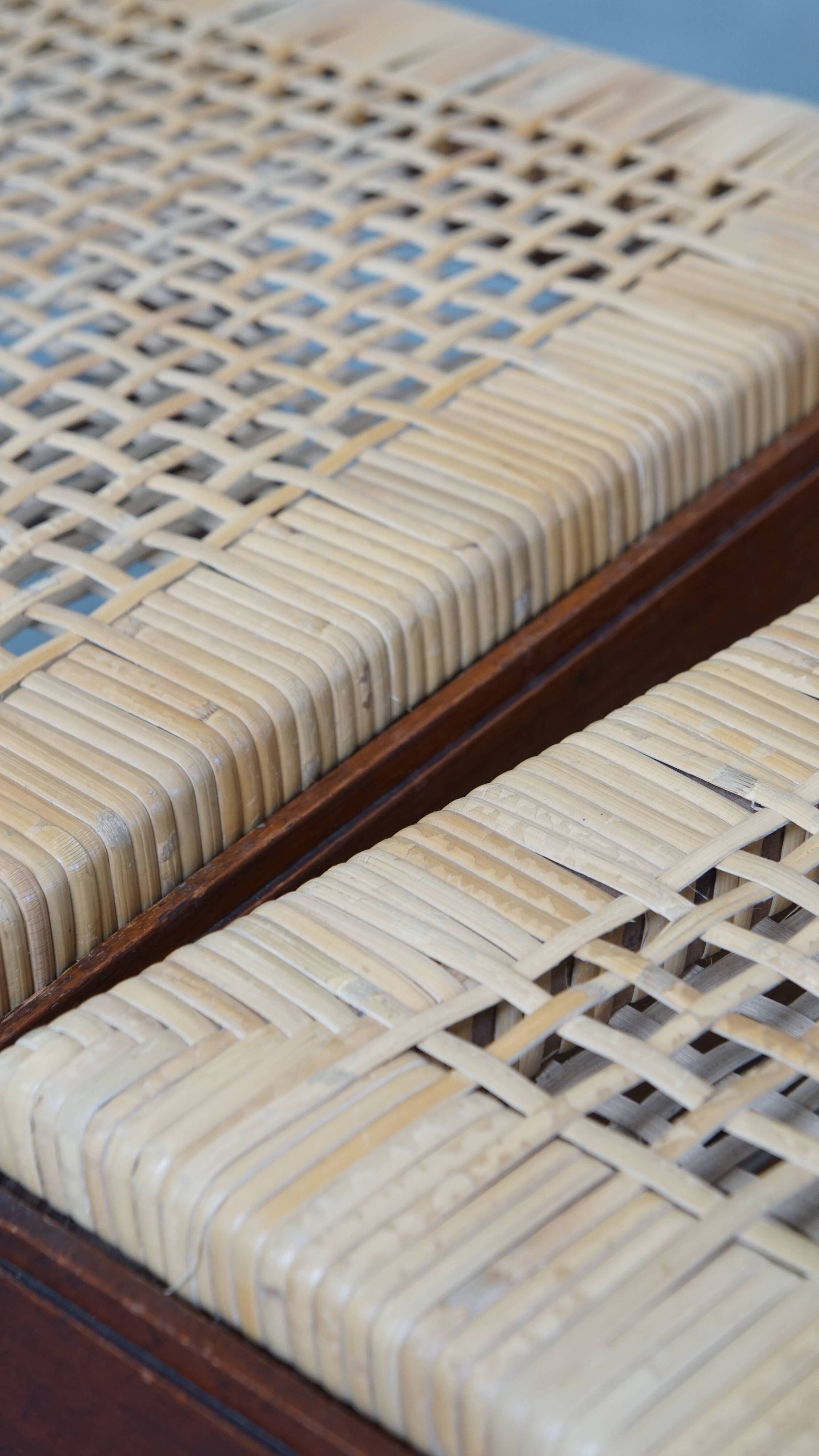 Set of 2 Wooden Art Deco Dining Chairs with Woven Cane Seat and Backrest