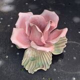 Pink candle holder in slip, old biscuit