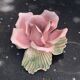 Pink candle holder in slip, old biscuit