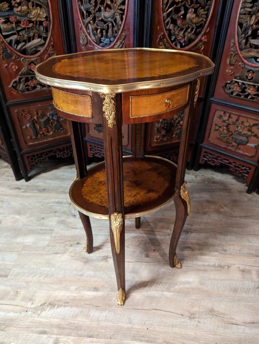 Pair of Louis XV style bedside tables in marquetry