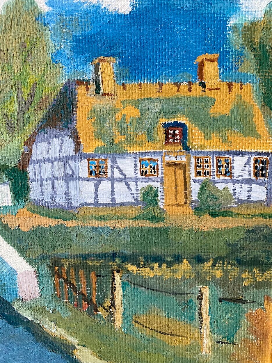 Mid Century Vintage Oil Framed Painting - The Courtyard