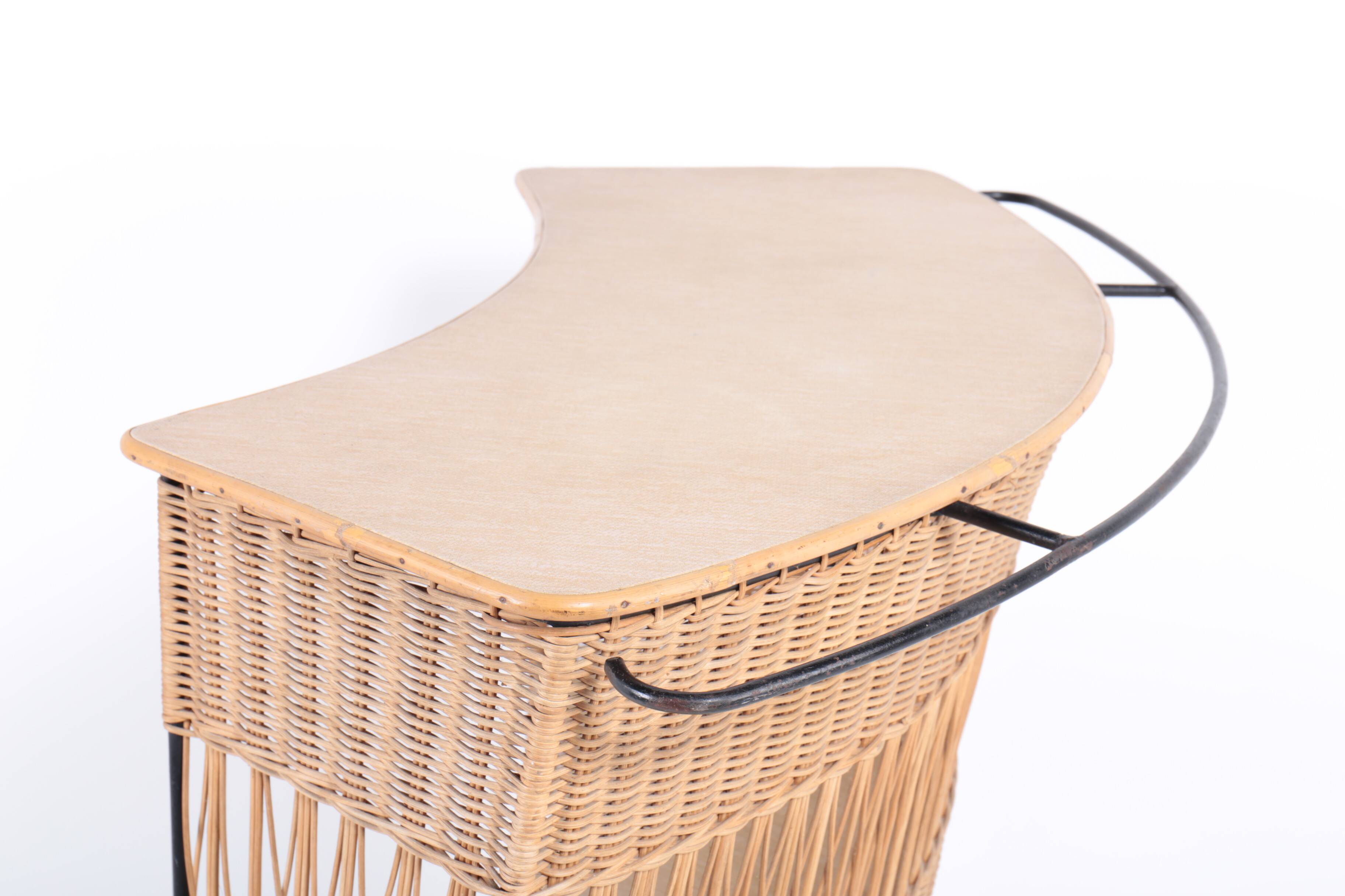 Vintage rattan and metal bar, 60s