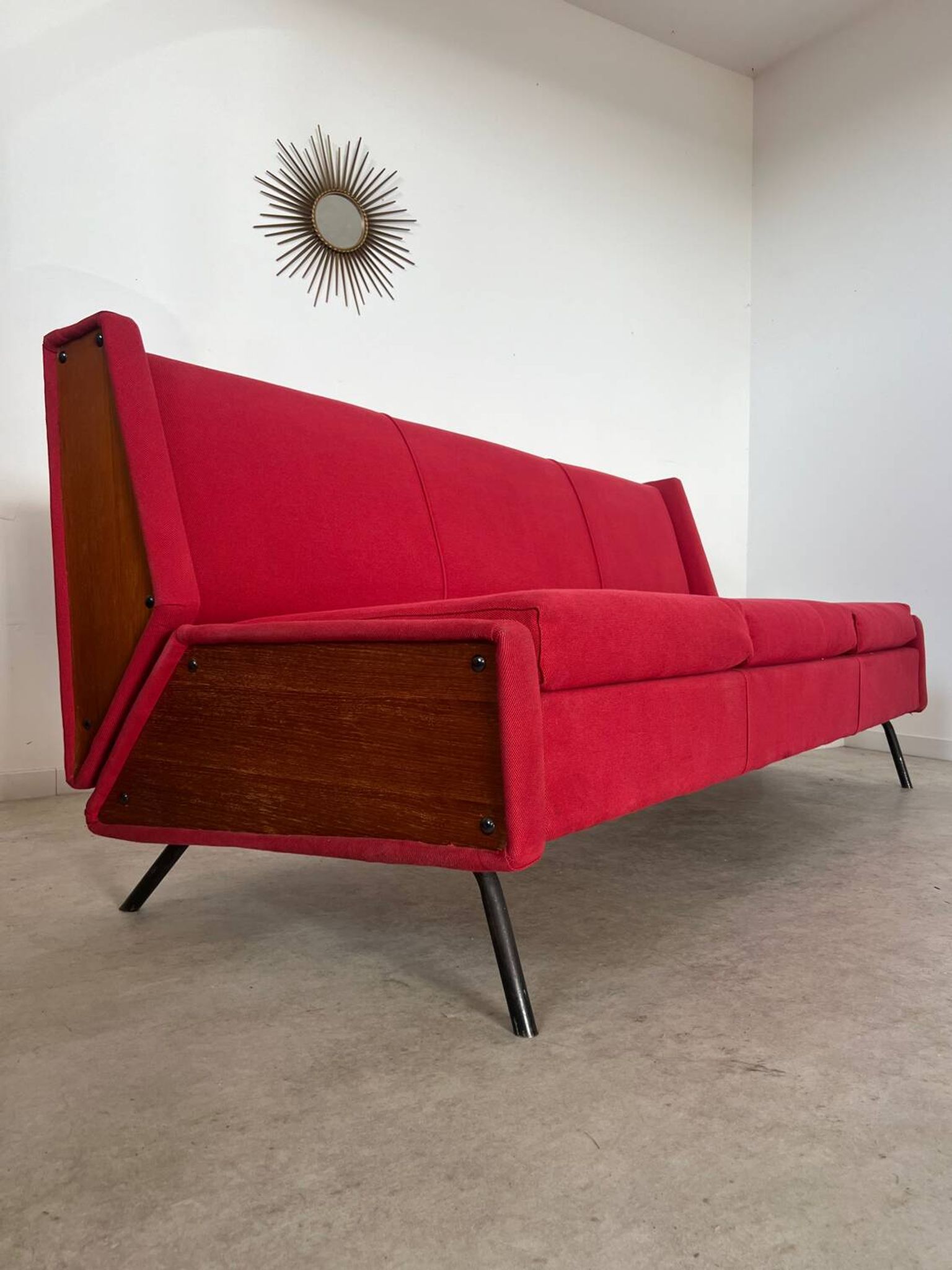 Antique Italian design fabric sofa from the 60s, vintage convertible