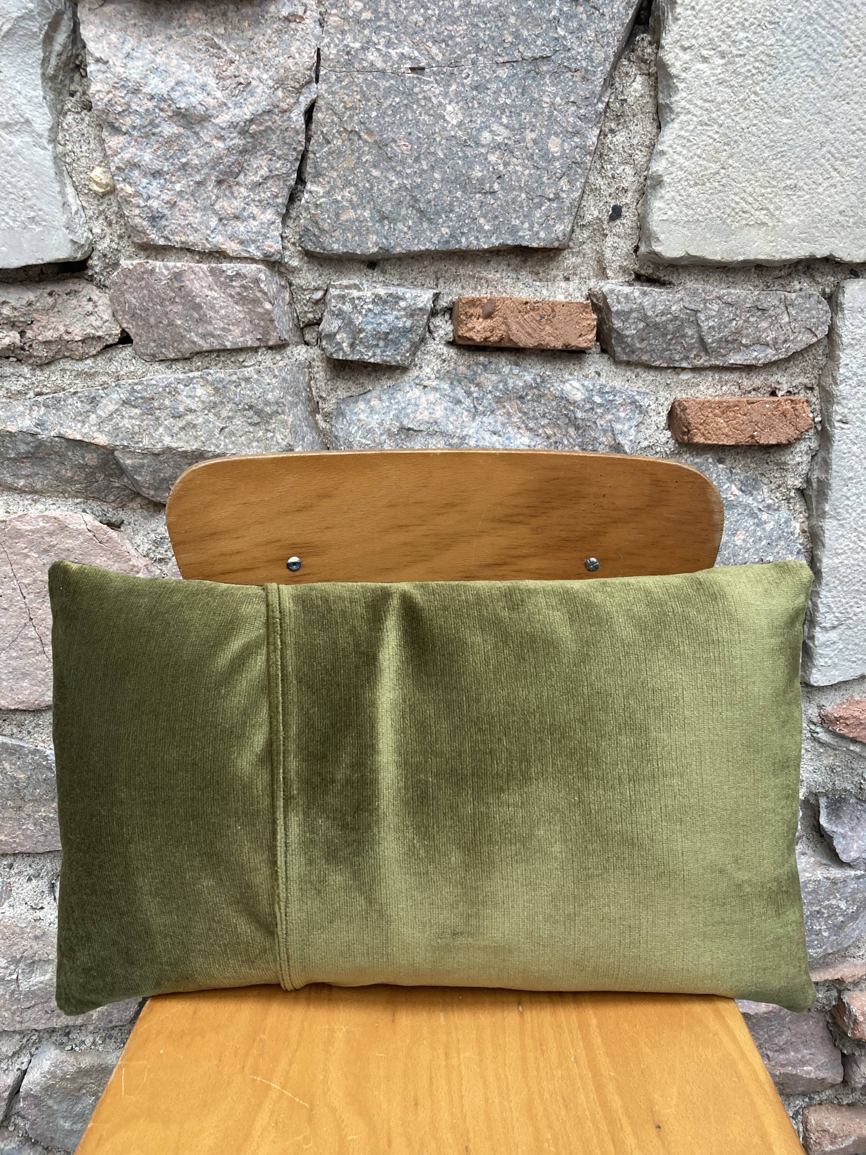 Vintage canvas cushion and velvet flower pattern