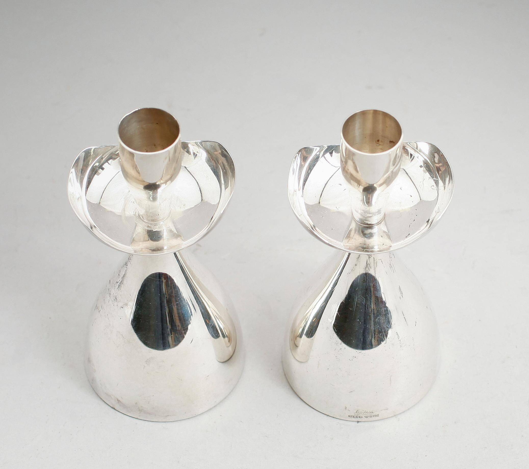 Pair of silver candlesticks by Gosthlin, Sweden, 1960. Signed.