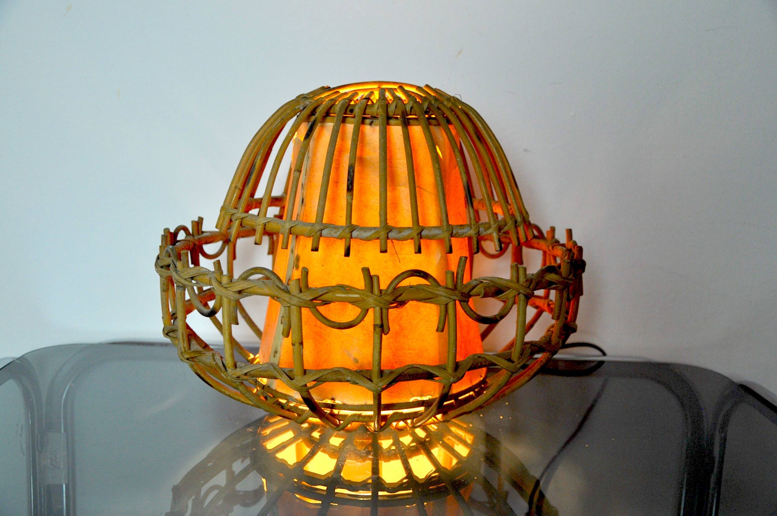 Rattan table lamp, popular art, France, 1960