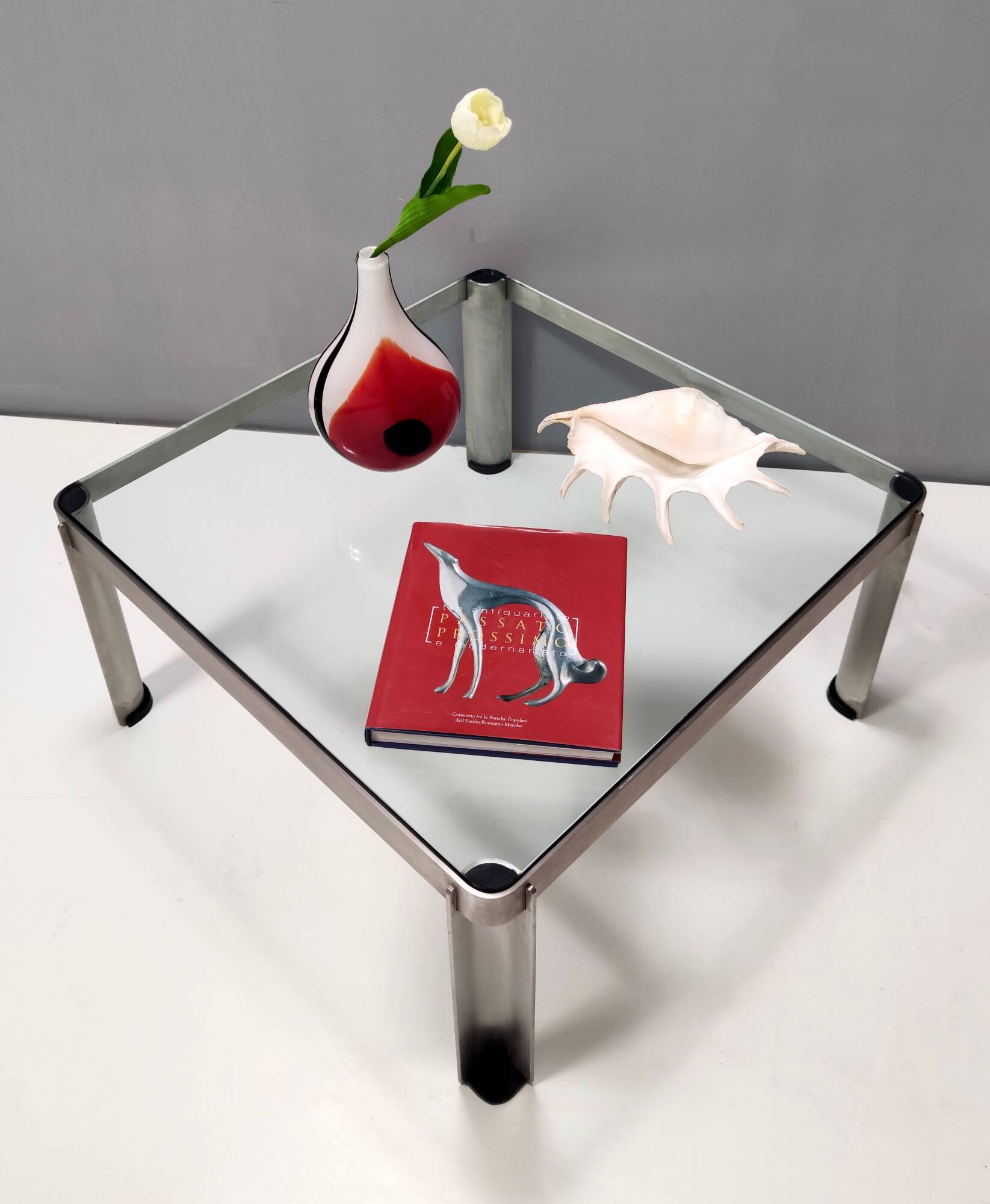 Osvaldo Borsani for Tecno, Steel and Thick Crystal Coffee Table Mod. T113