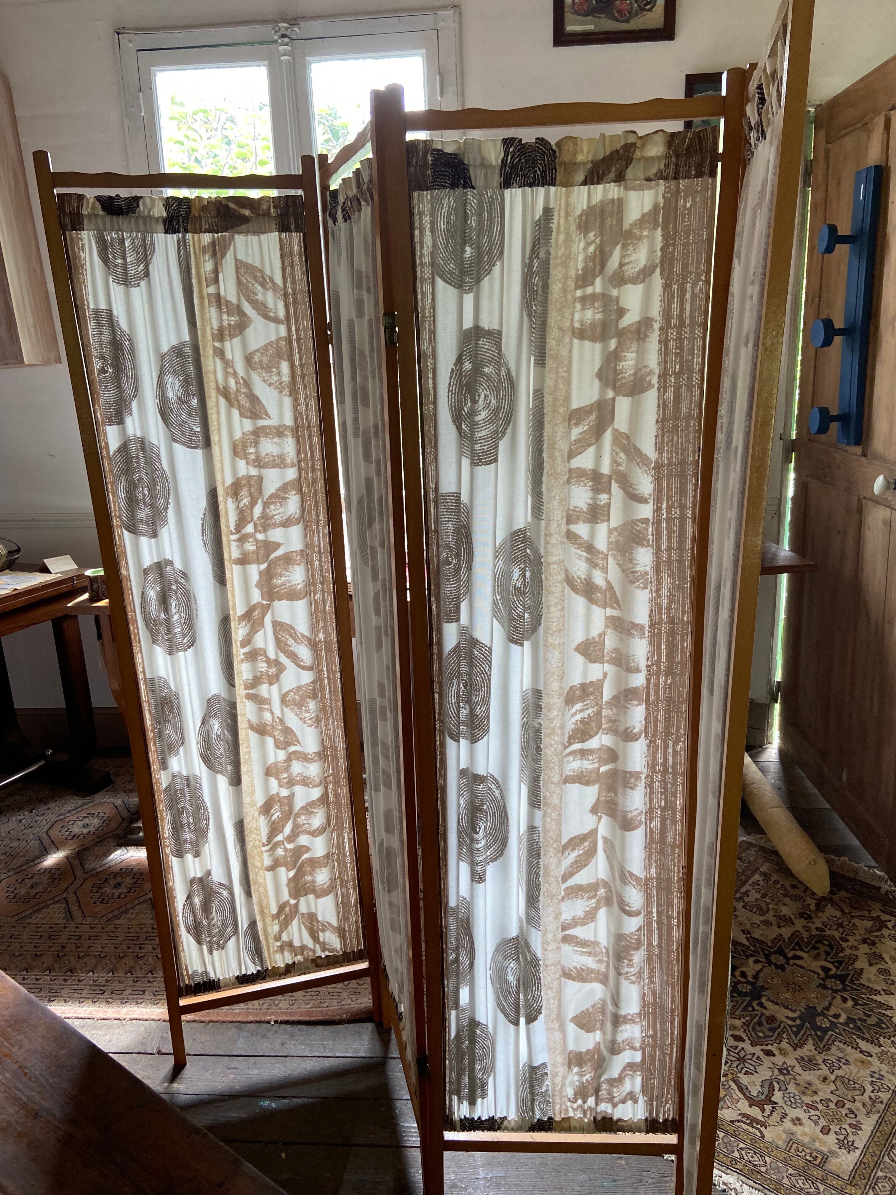 Wooden and fabric screen from the 60s