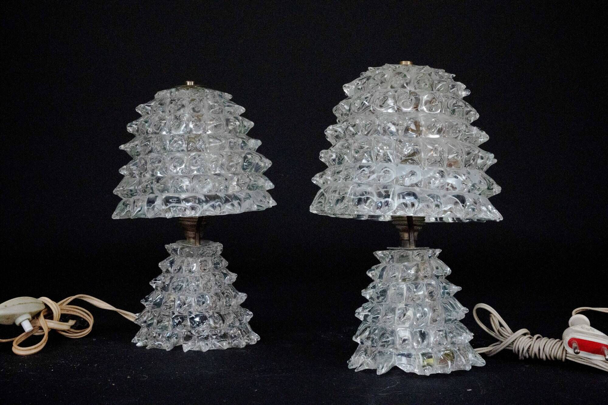 Pair of Italian Murano “Rostrato” Glass Table Lamps by Ercole Barovier, 194