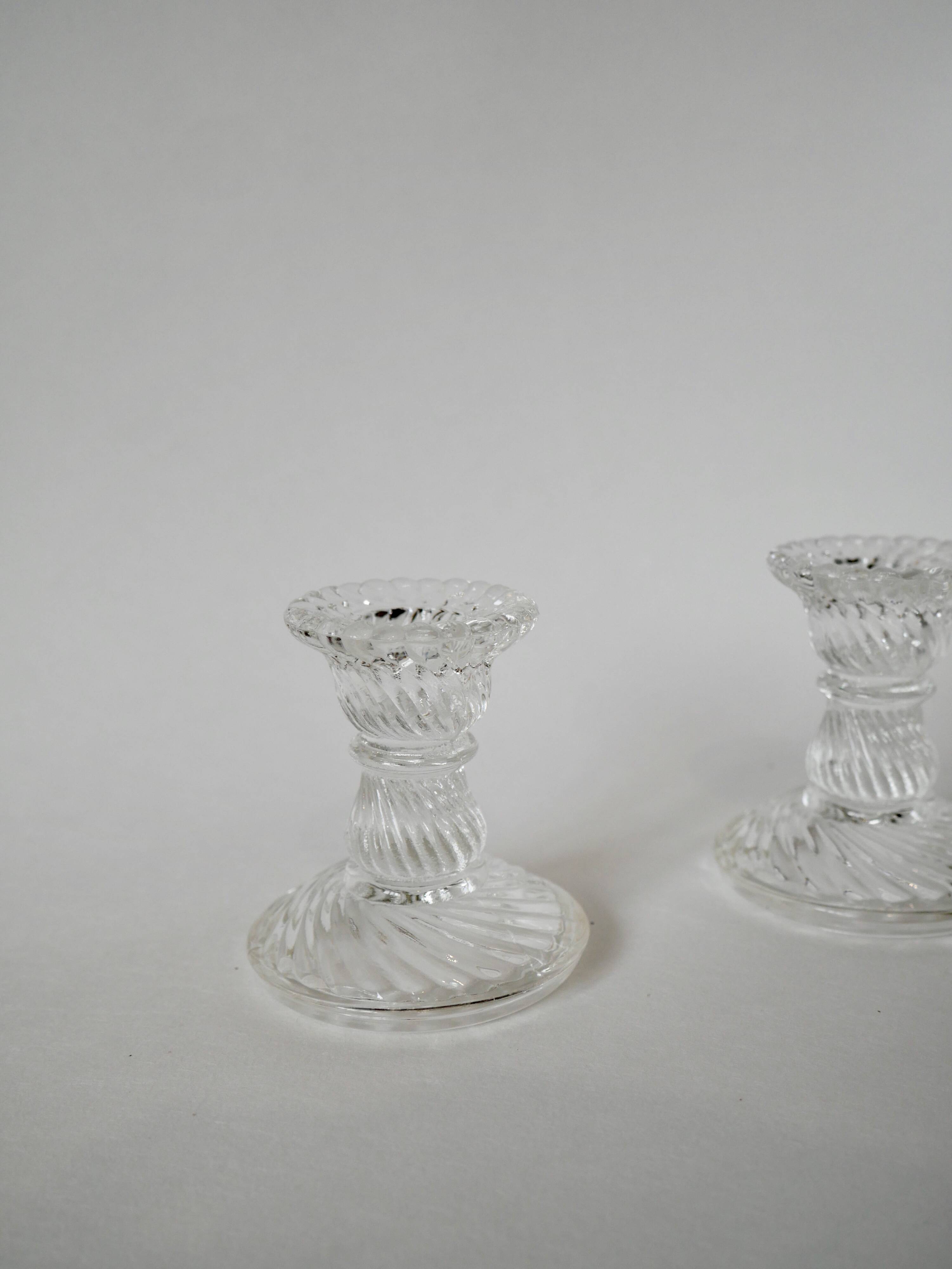 pair of molded glass candlesticks 1950