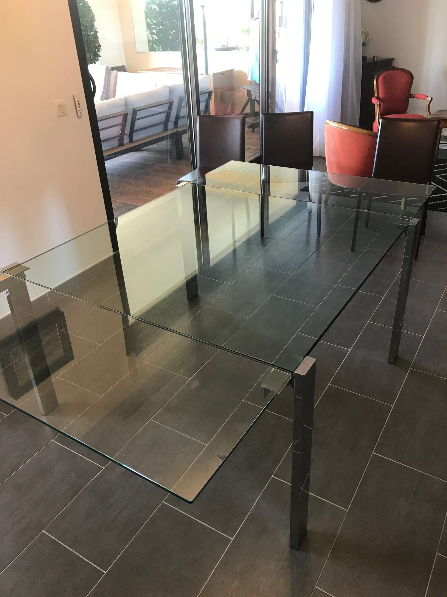 Table Tonelli Design Livingstone base chrome transparent tray 120 x 120