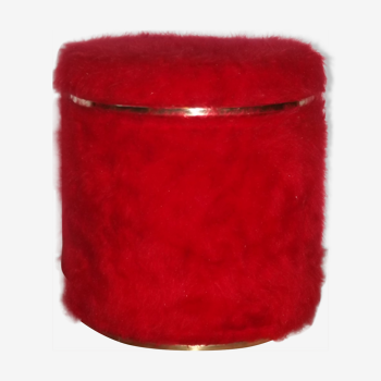 Pouf coffre en moumoute de couleur rouge vintage rétro 1960