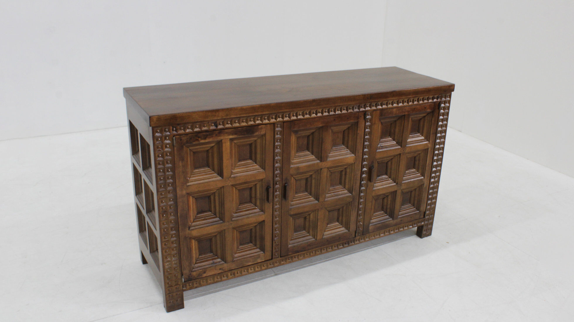 Vintage Spanish brutalist sideboard solid walnut wood 1960s