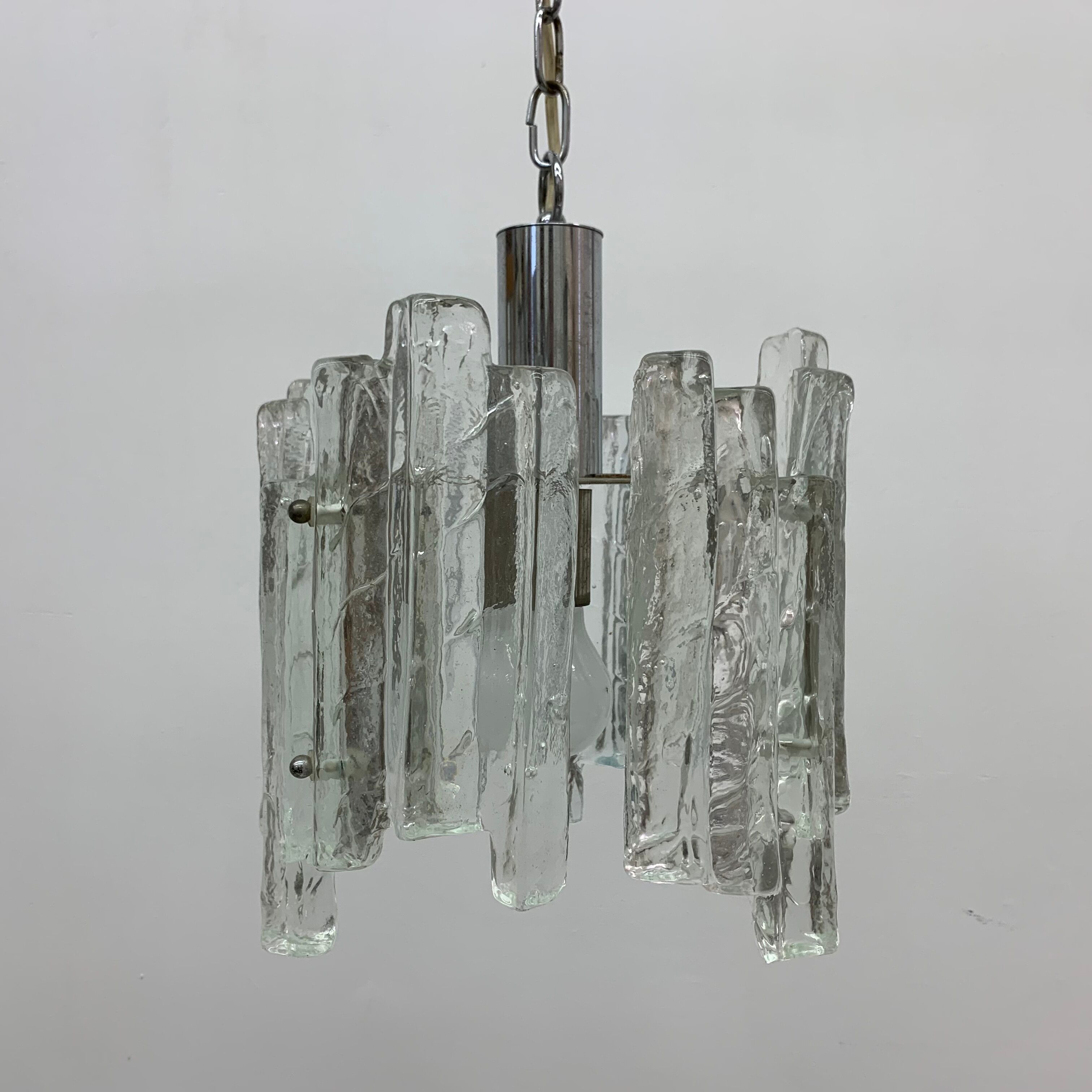 Hanging lamp in Frosted Ice Glass by J. T. Kalmar for Kalmar Franken KG, 1960s