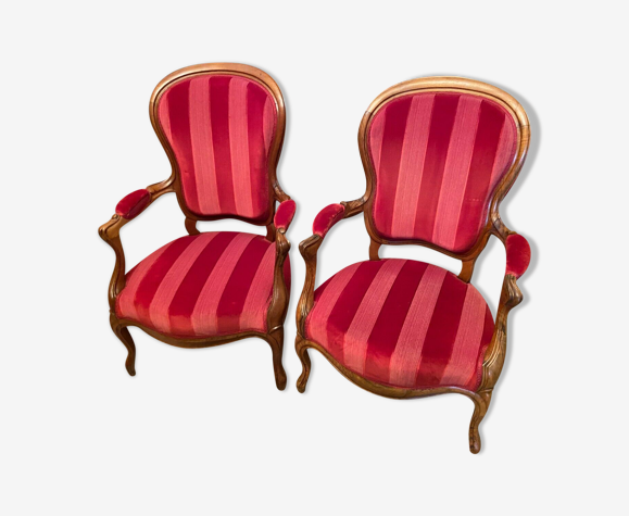 Paire de fauteuils XIXe à dossier violoné noyer massif Louis-Philippe