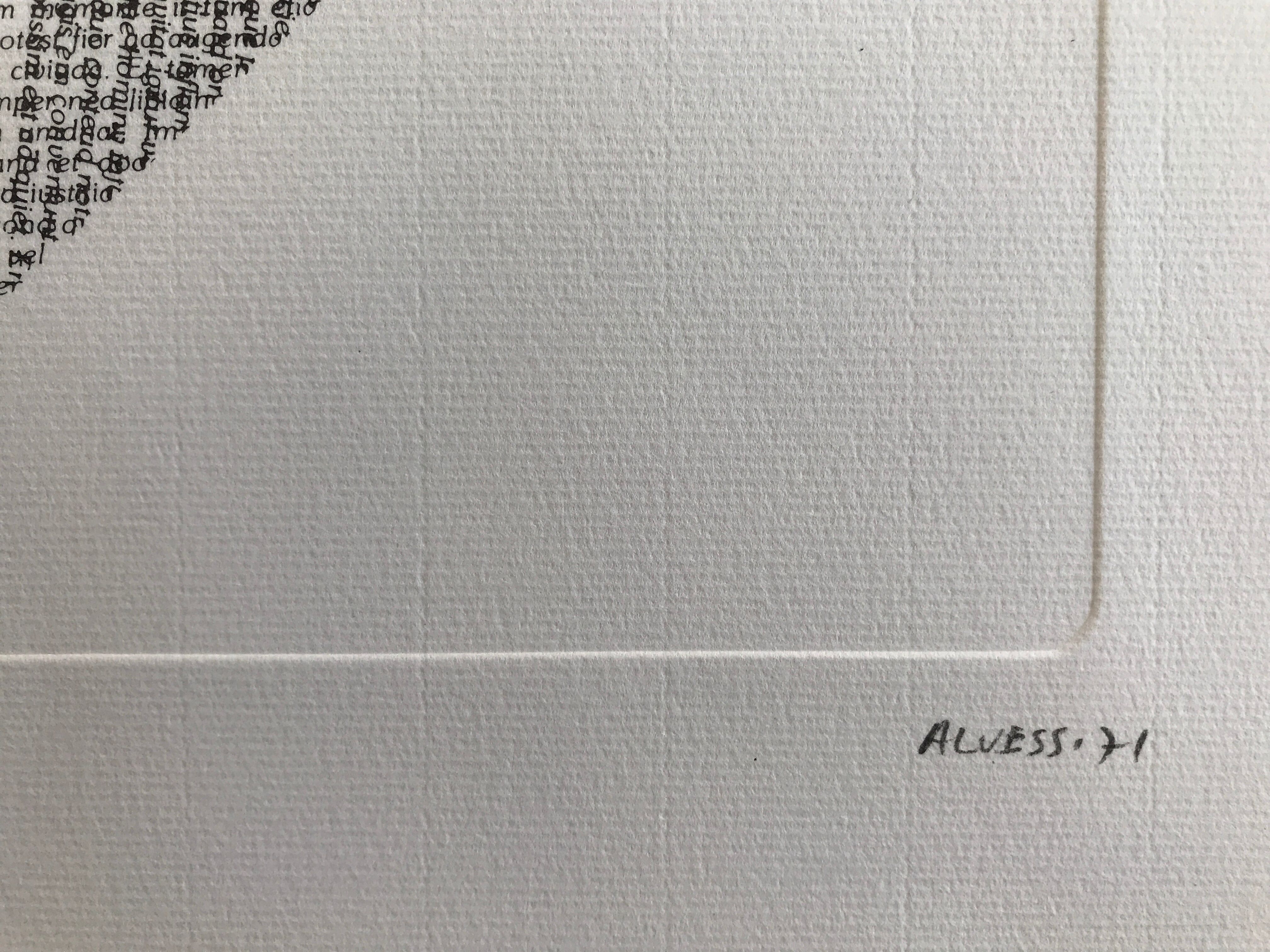 Original engraving signed and numbered by Manuel ALVESS (1939-2009) Lorem ipsum dolor, 1971