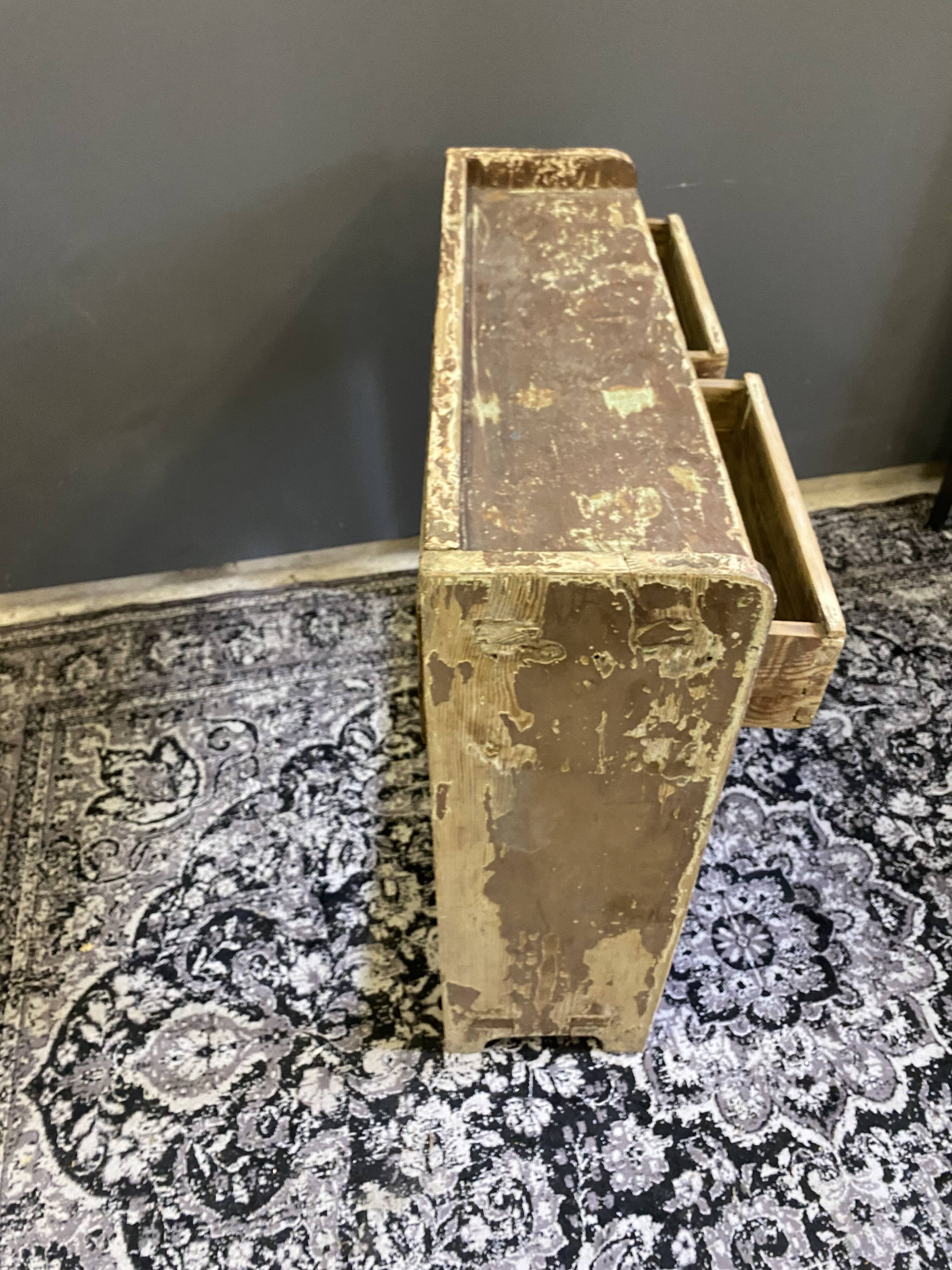 Old wooden brown hall cabinet with 2 drawers