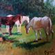 Peinture à l'huile paysage campagne chevaux fausto magni (florence 1906-1985)