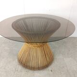 Vintage bamboo and smoked glass dining table, 1980s