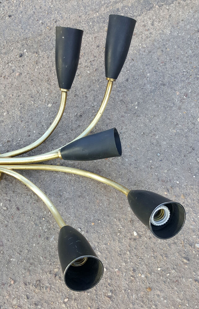 Applique bouquet 5 branches black steel cones, Edition Lunel, 50 years