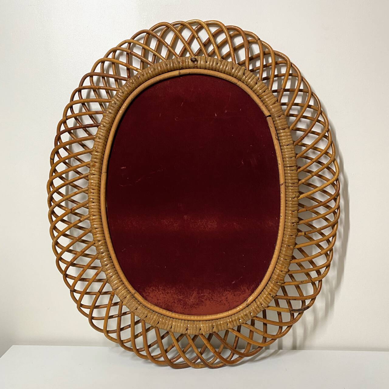 Oval rattan mirror attributed to franco albini - 1960's