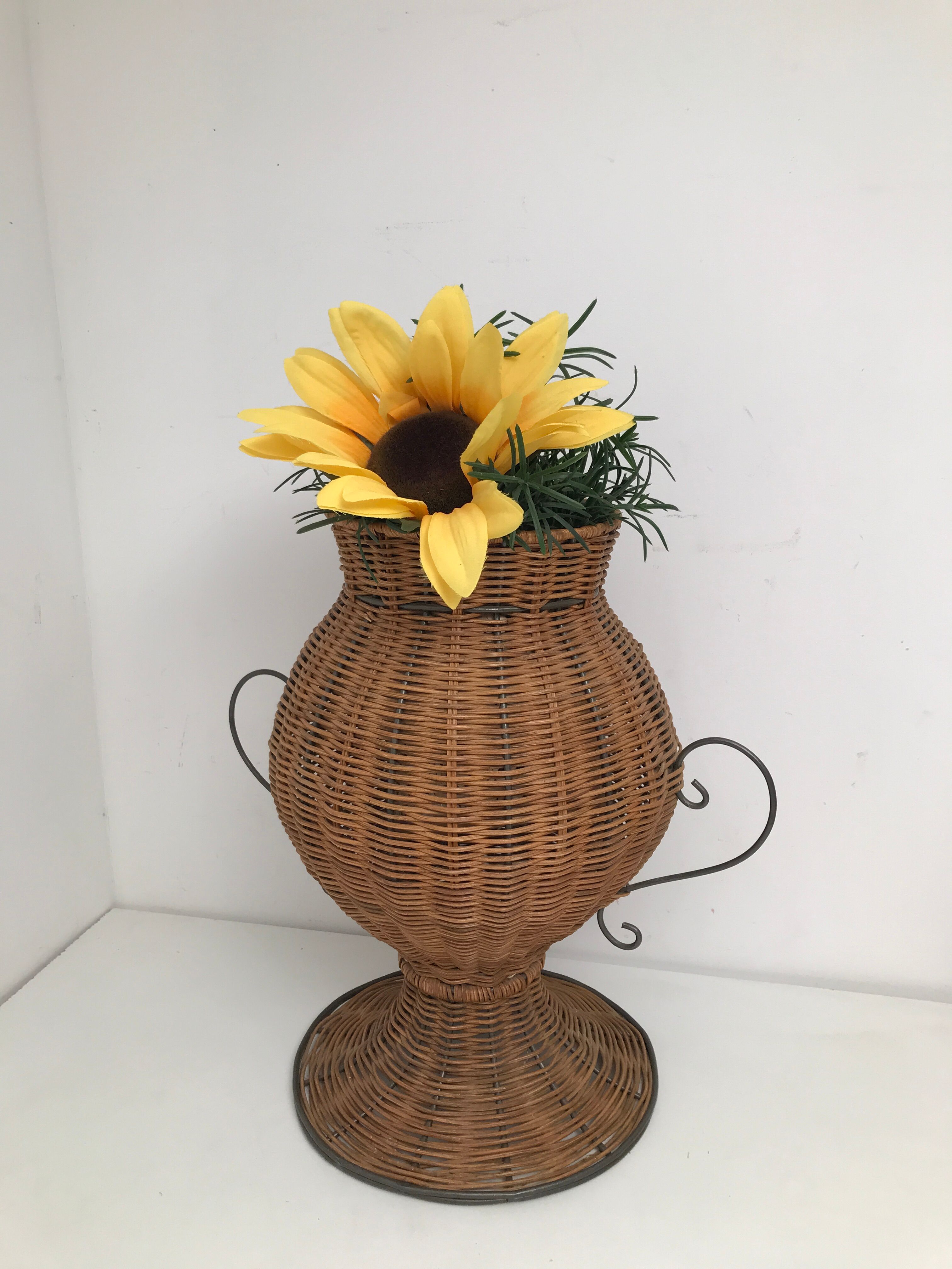 Vintage wrought iron wicker plant holder