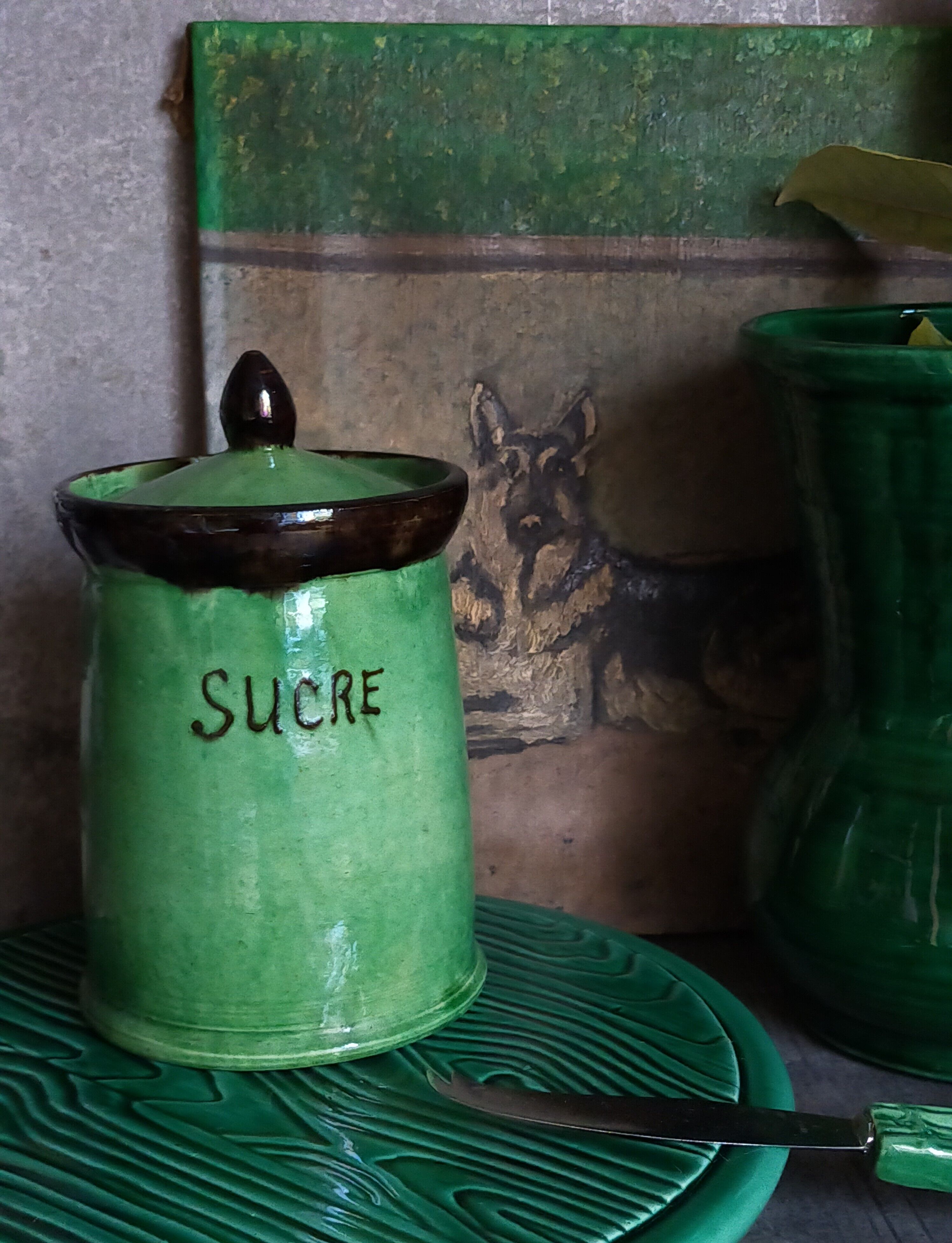 Sugar pot Vintage handmade varnishing pottery