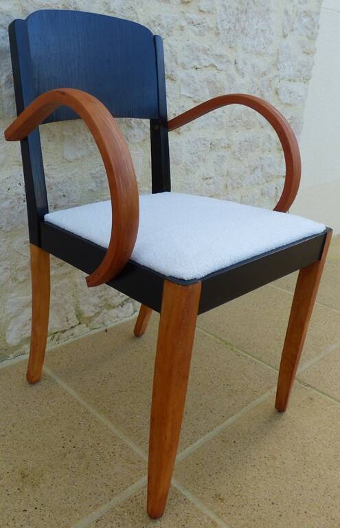Old bridge armchair from the STELLA brand from the 50s in solid wood covered with terry fabric