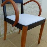 Fauteuil bridge Stella en bois et tissu, années 50