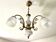 Three-light chandelier in gilded brass and porcelain, Art Nouveau style, 1970.