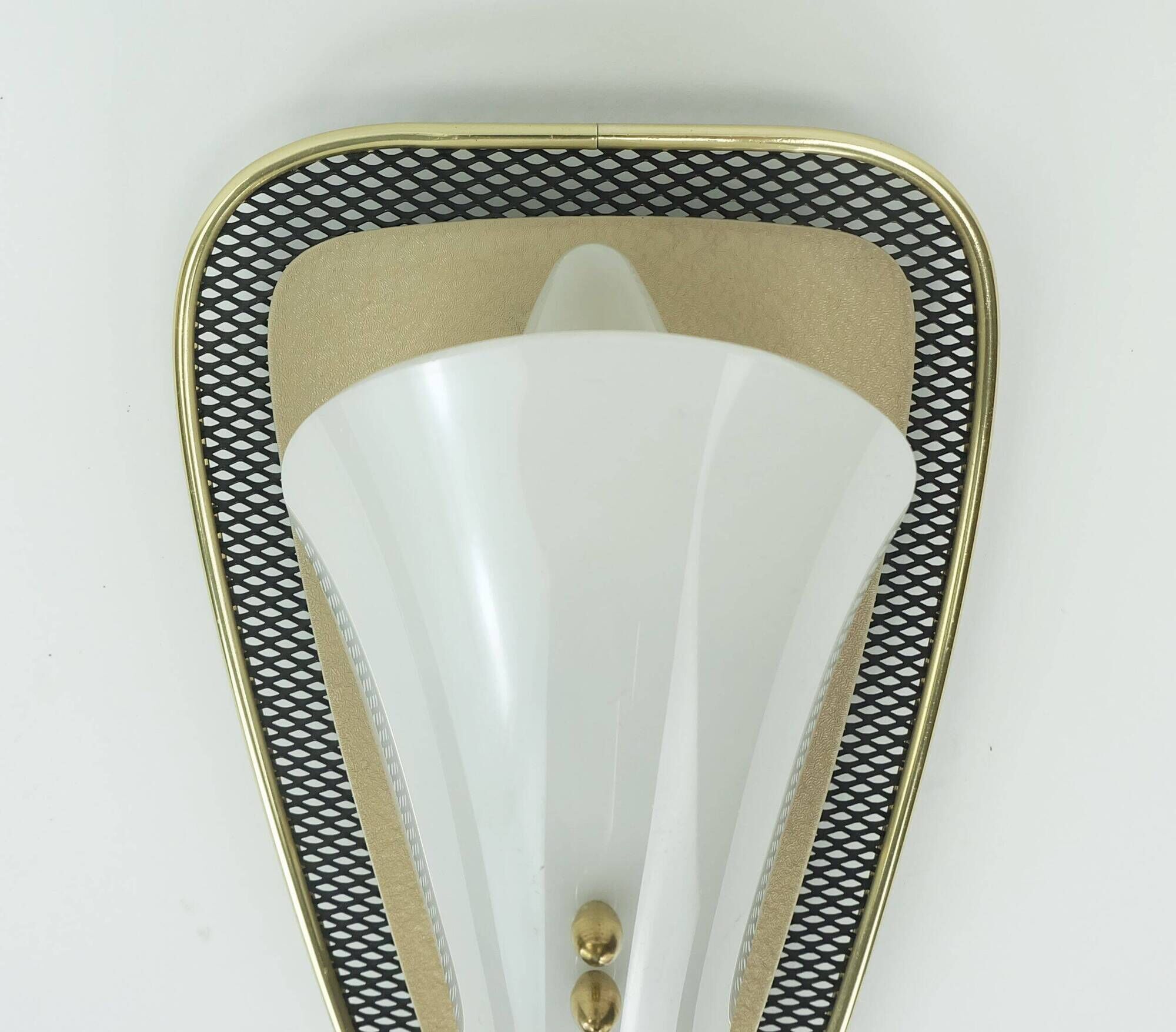 1950s sconce metal mesh and brass with white acrylic shades